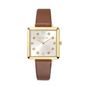 COEUR DE LION Uhr Iconic Square Gold White Sunray Armband Leder Classy Brown- Uhren