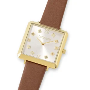 COEUR DE LION Uhr Iconic Square Gold White Sunray Armband Leder Classy Brown- Uhren